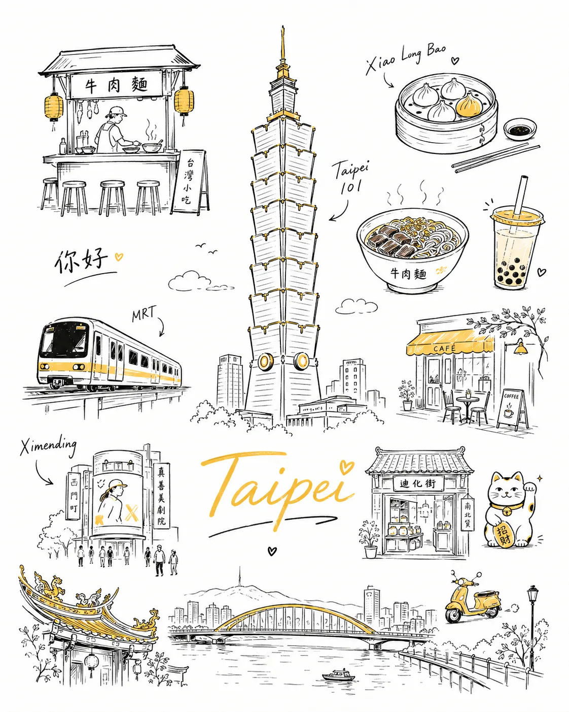 手描きの都市ポスター