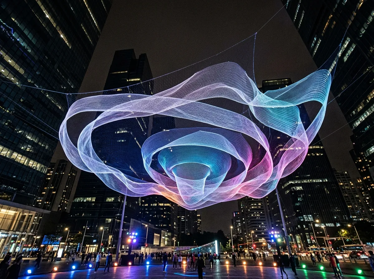 艾克曼｜编织的空中网：随风改变形状的软雕塑