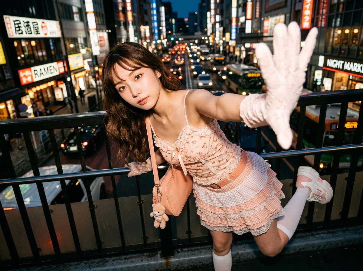 Neon Skybridge・Hand Reaching for the Camera