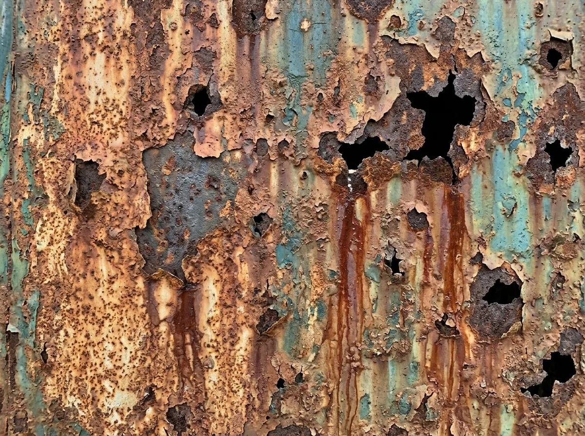 Rusted metal: Red-brown layers