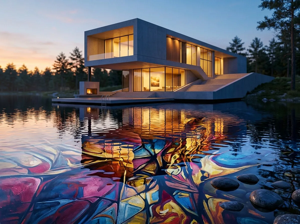 Surreal Water Reflections of Lakeside Architecture