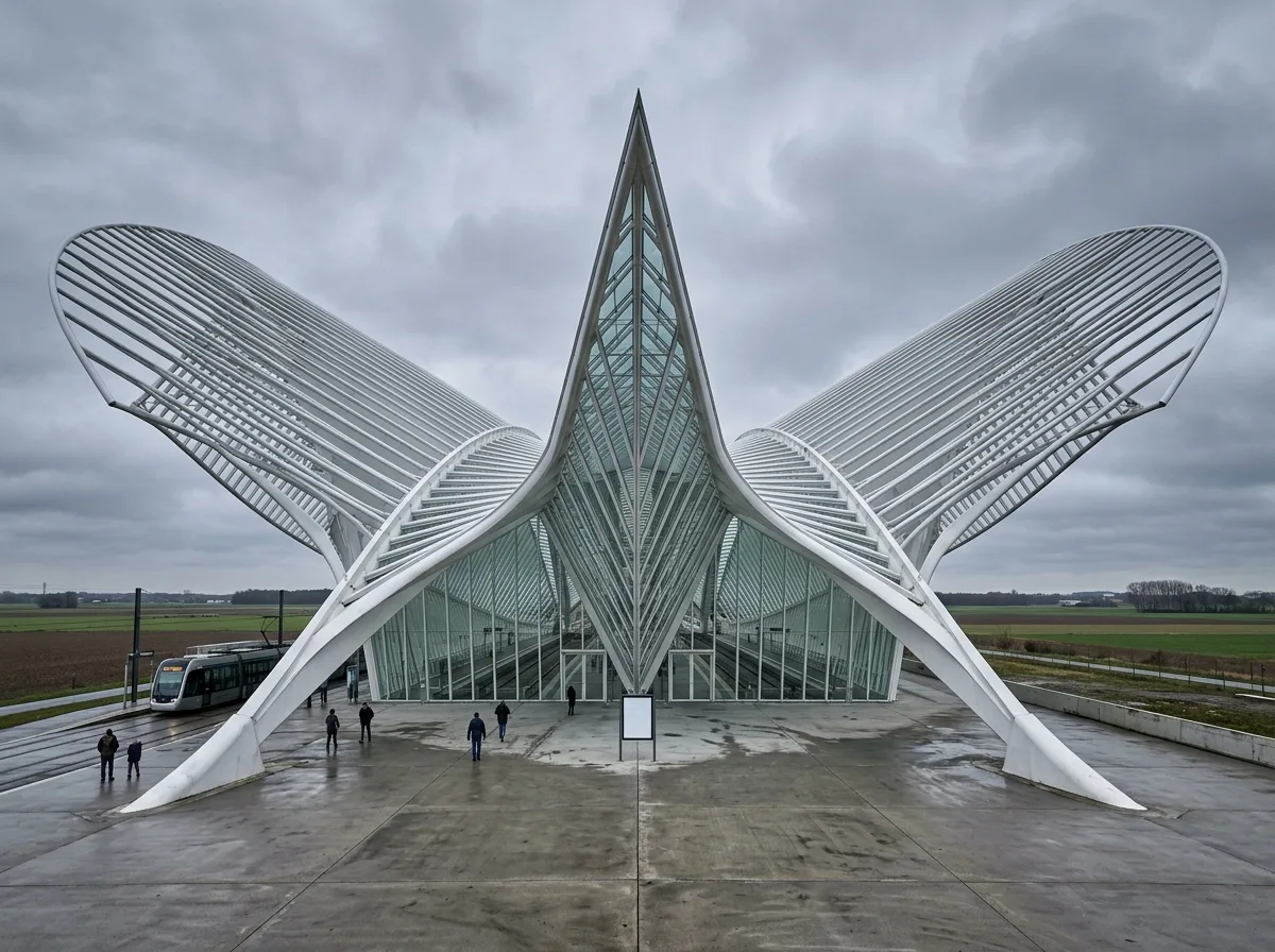 Avian-Winged Airport Terminal: Symmetrical Steel Structure and Sharp Leading Edges