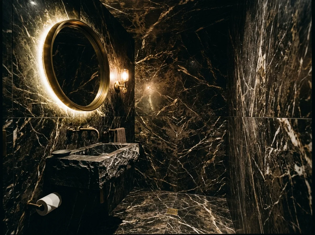 Wild Luxury: Powder Room with the Heaviest Materials in a Small Space
