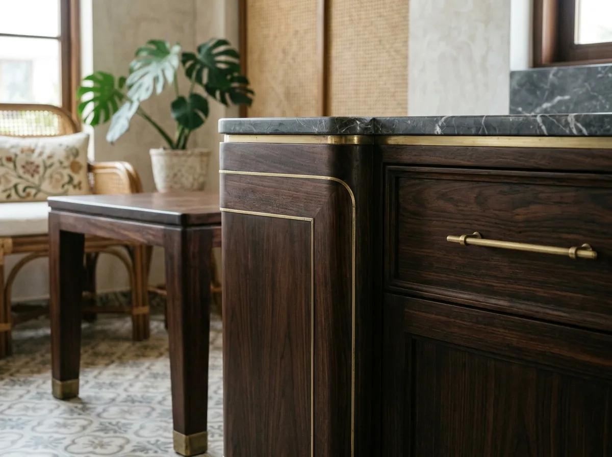 Brass Edging: A Golden Line on Dark Wood