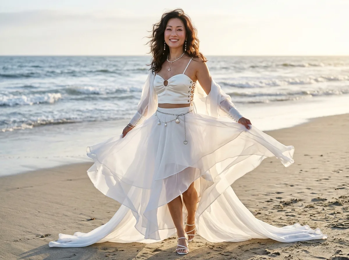 Coastal Breeze in a White Chiffon Gown