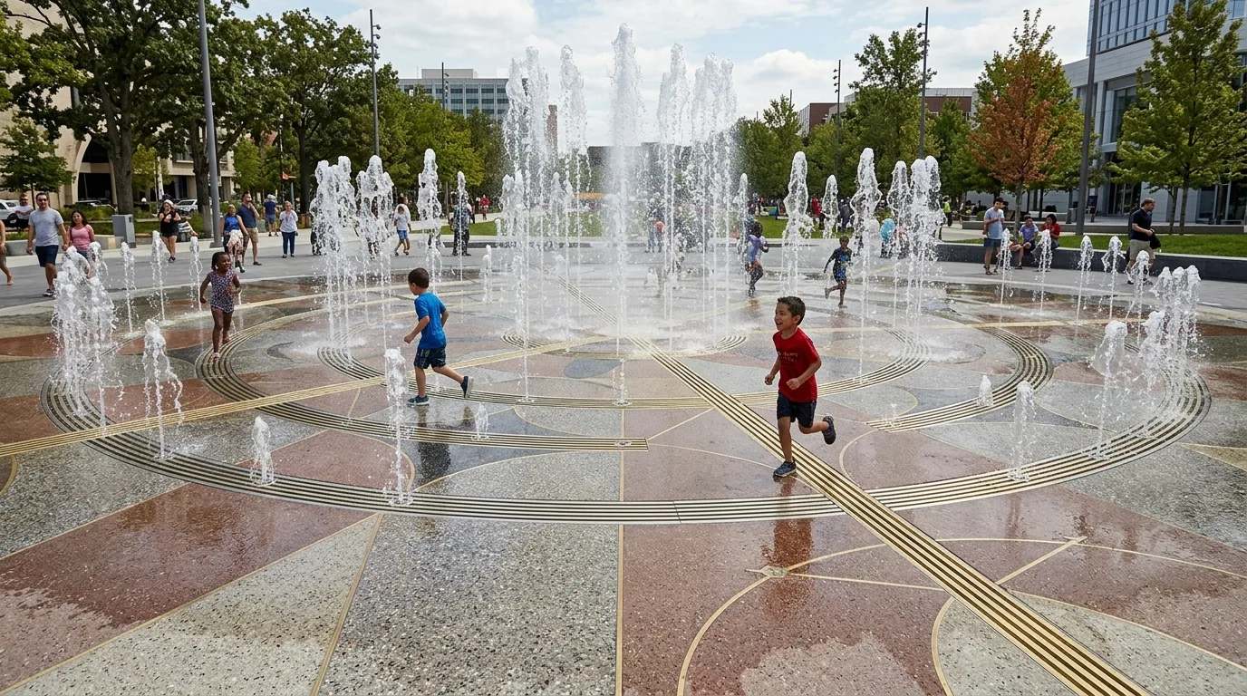 Ground Pattern as Fountain: Paving Design Dictates Water's Form
