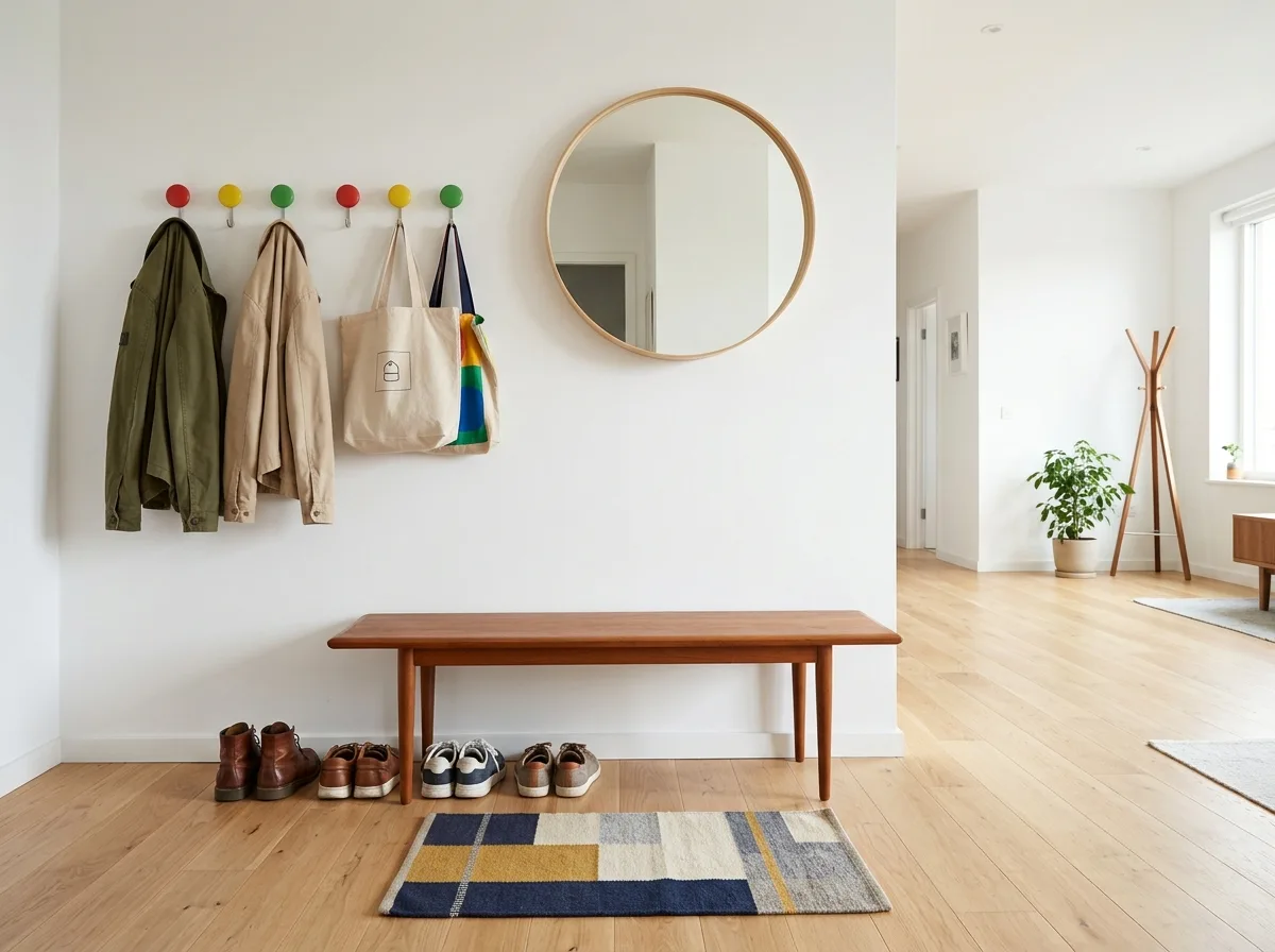 Pop Nordic - Entryway: Hooks, Bench, and a Splash of Color
