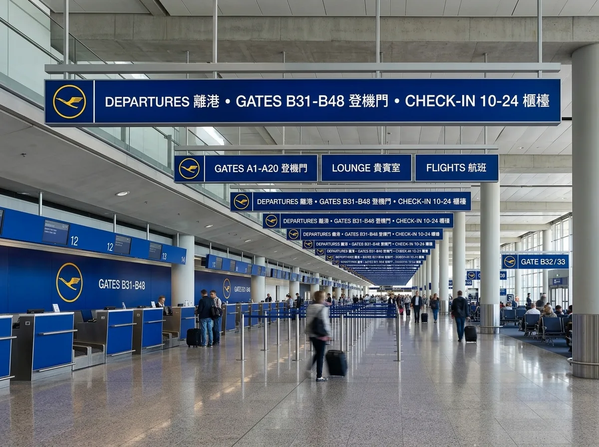 Lufthansa Identity: Crane Symbol and Systematized Airport Signage