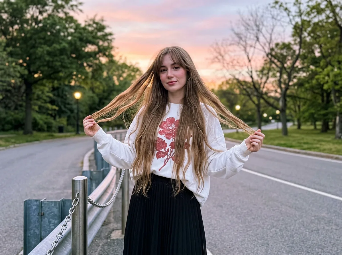 Park Roadside Sunset: Korean Street Style and Mobile Graininess