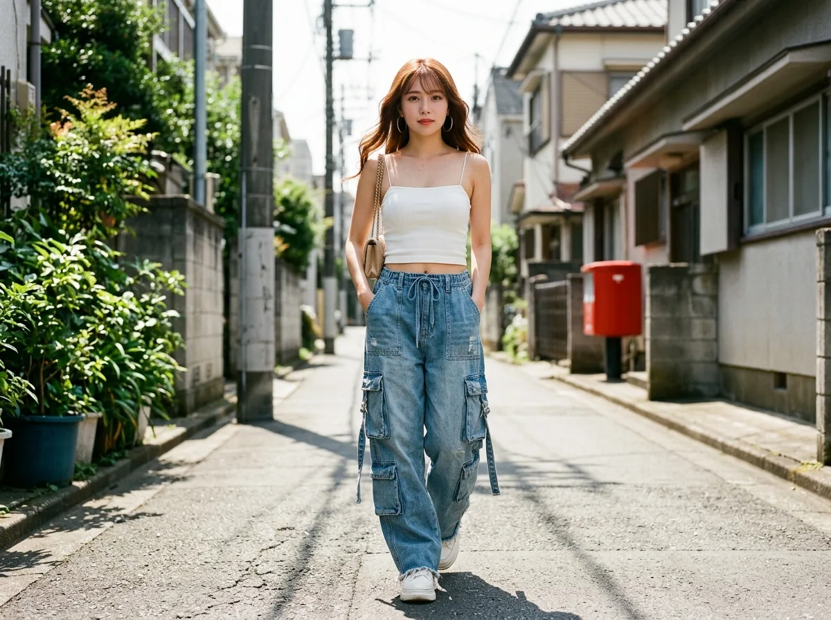 Alley Workwear: Backlit White Tank Top and Wide Pants