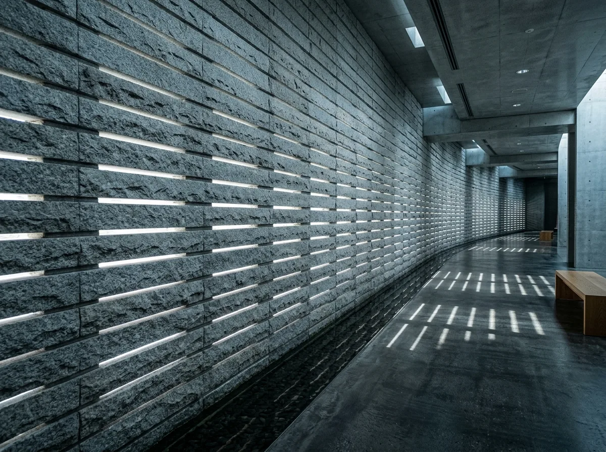 Stone Museum Interior: Layered Stone Walls and Geological Serenity