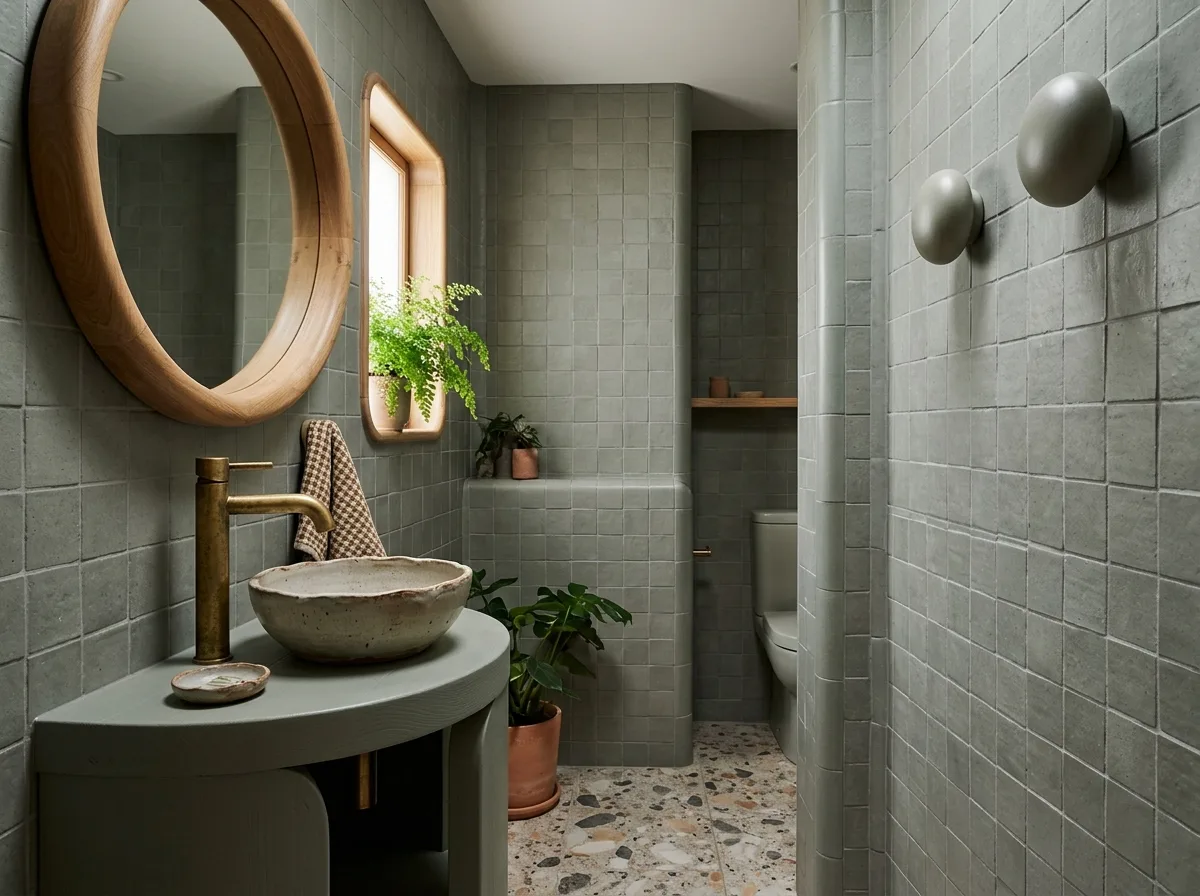 Plump Bathroom: Curved Tiles Turn the Corners