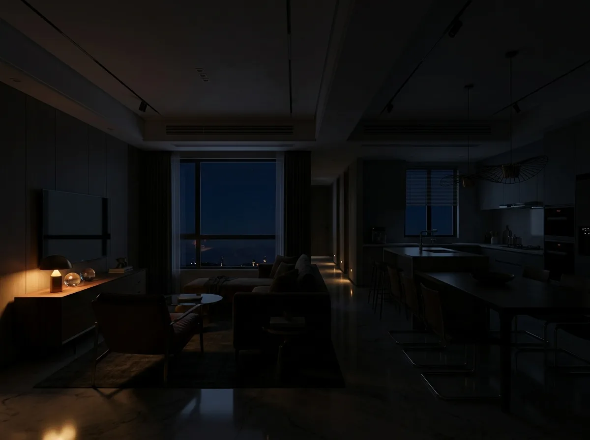 灯光调整：调到深夜一成亮度