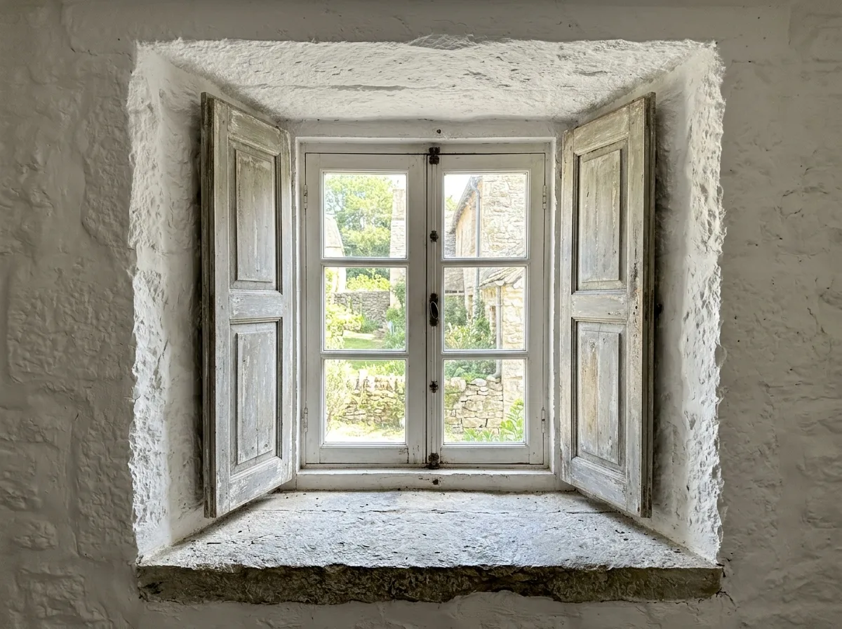 Deep window reveals and interior wooden shutters