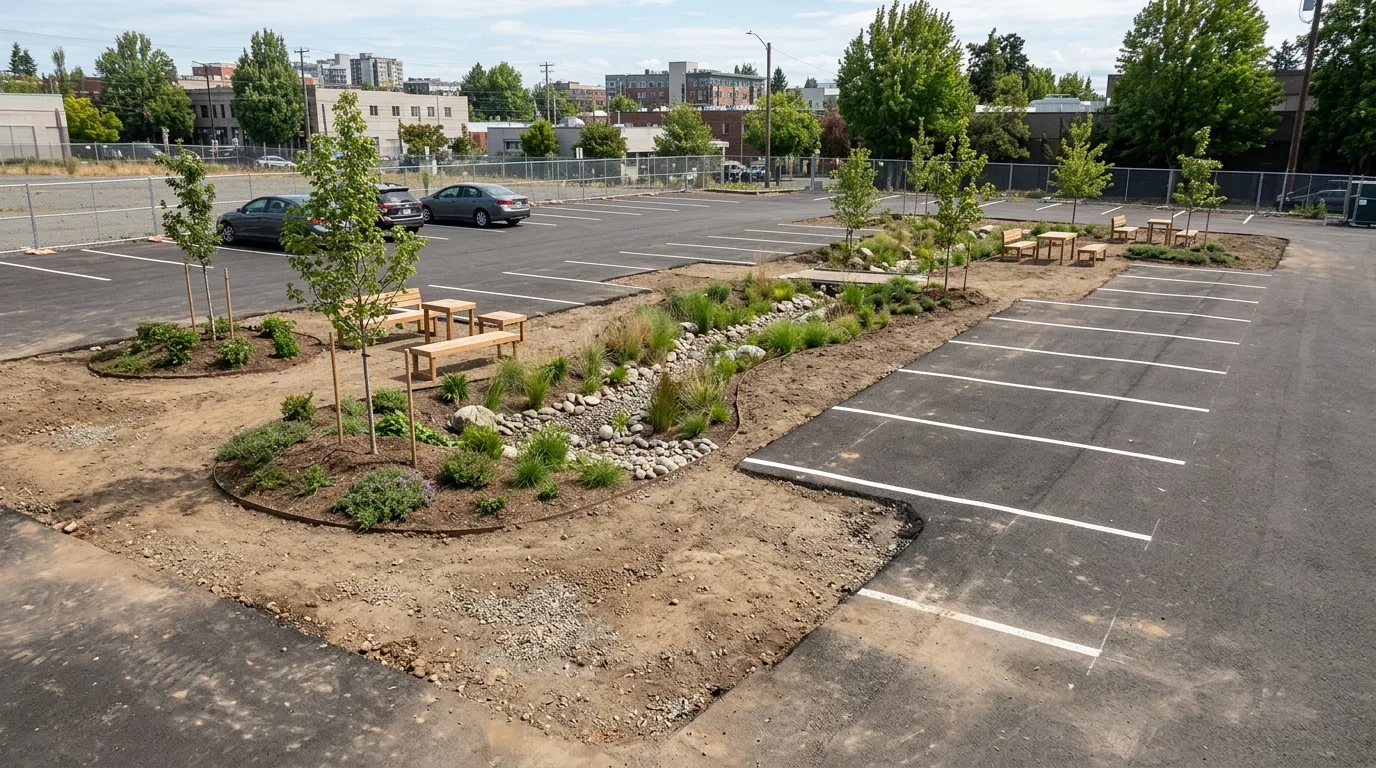 Parking Lot Turned Green Space: Lifting the Asphalt