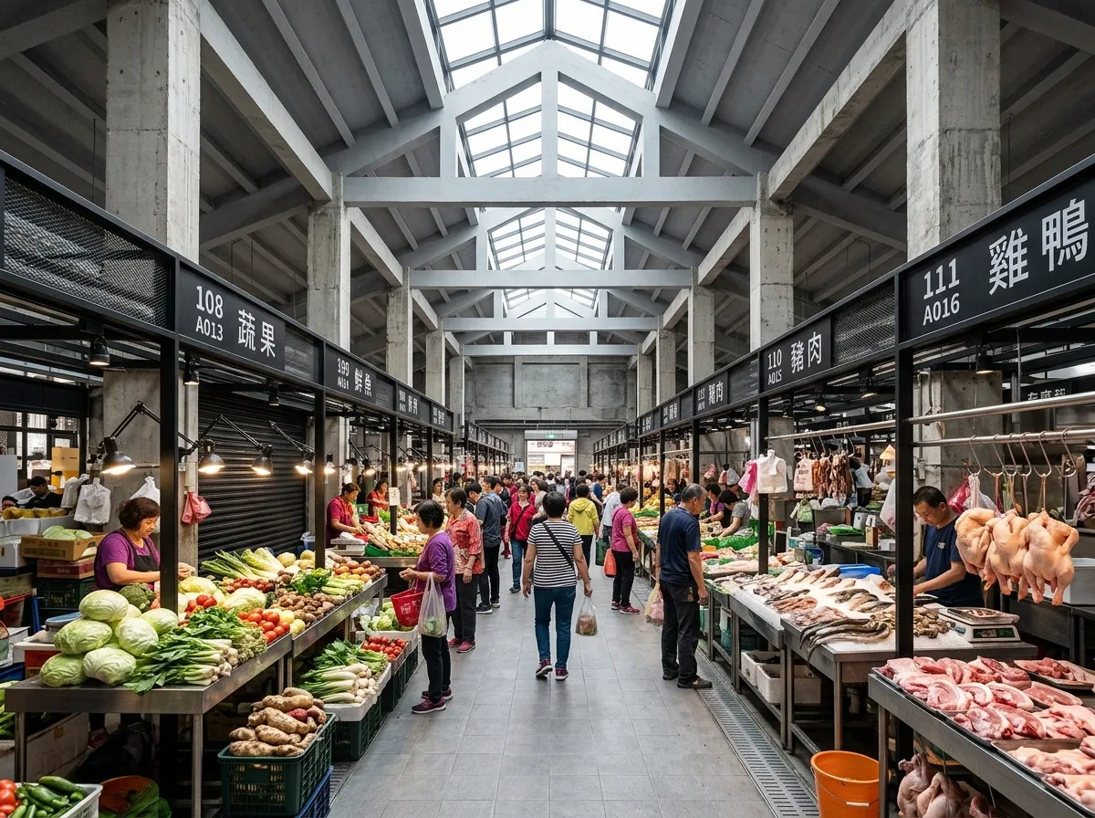 Traditional Market Renovation: Organizing Stall Ironwork and Skylights