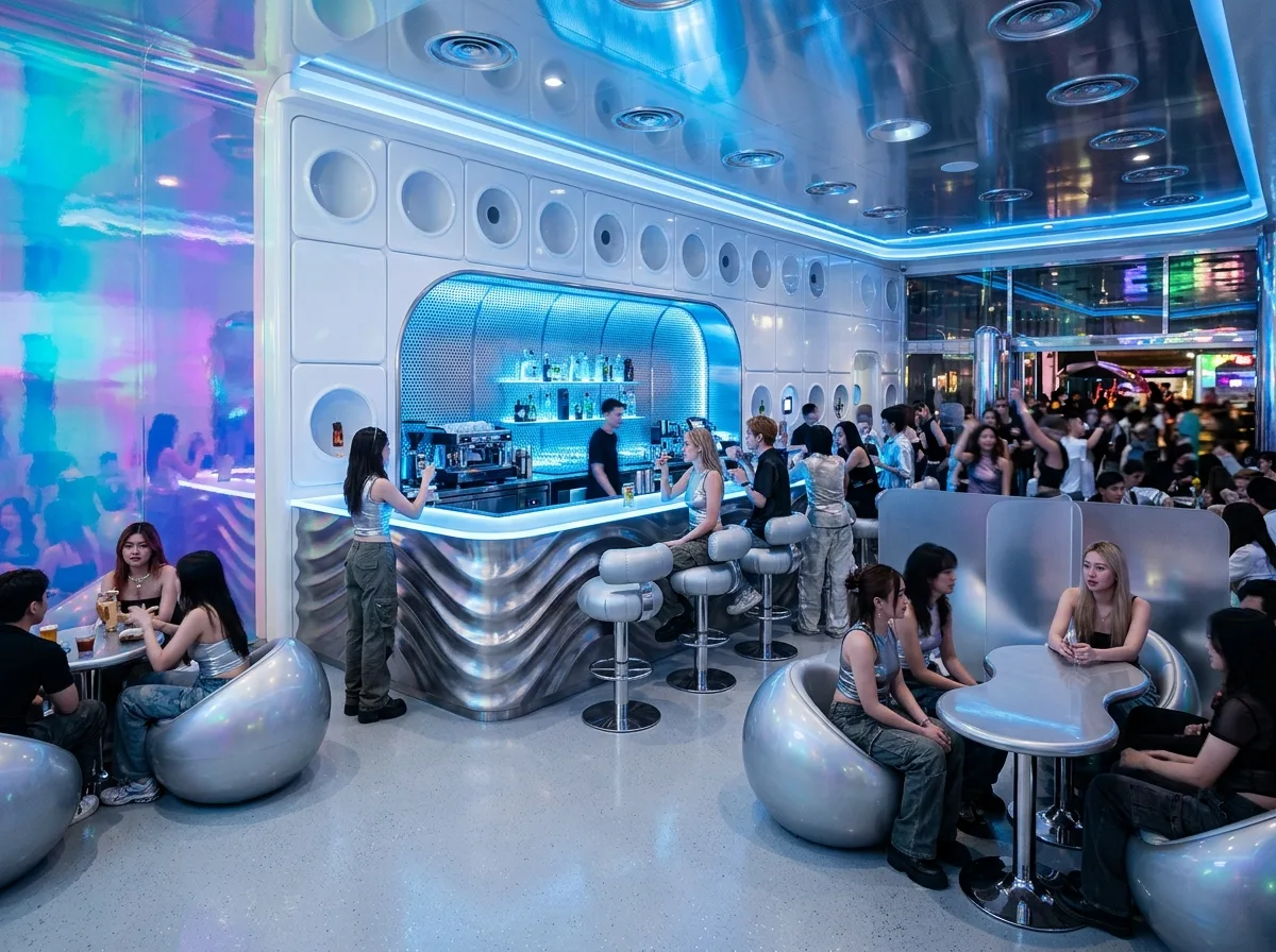 Y2K Metallic Bar: Liquid Silver, Gloss, and Future Nostalgia