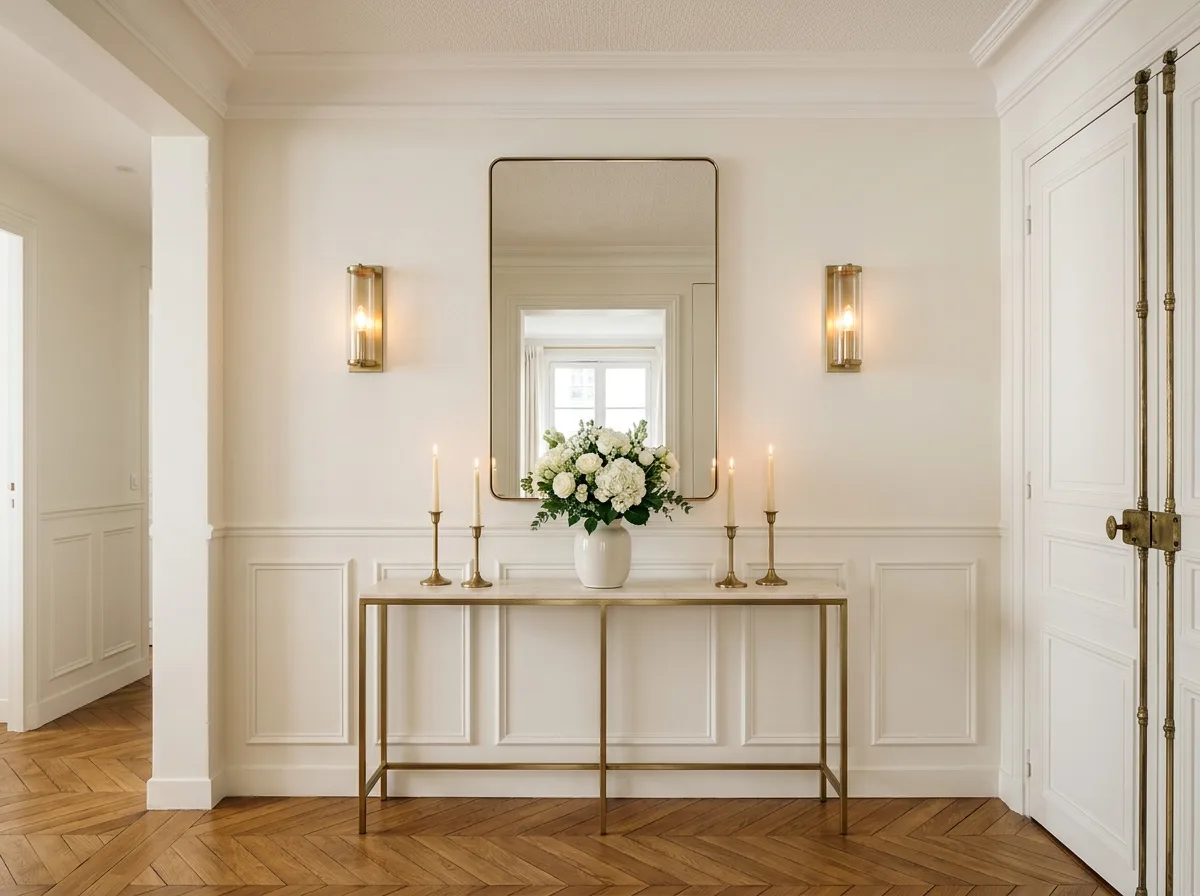 Contemporary French Light Luxury - Entryway: Symmetrical Vista and a Console Table