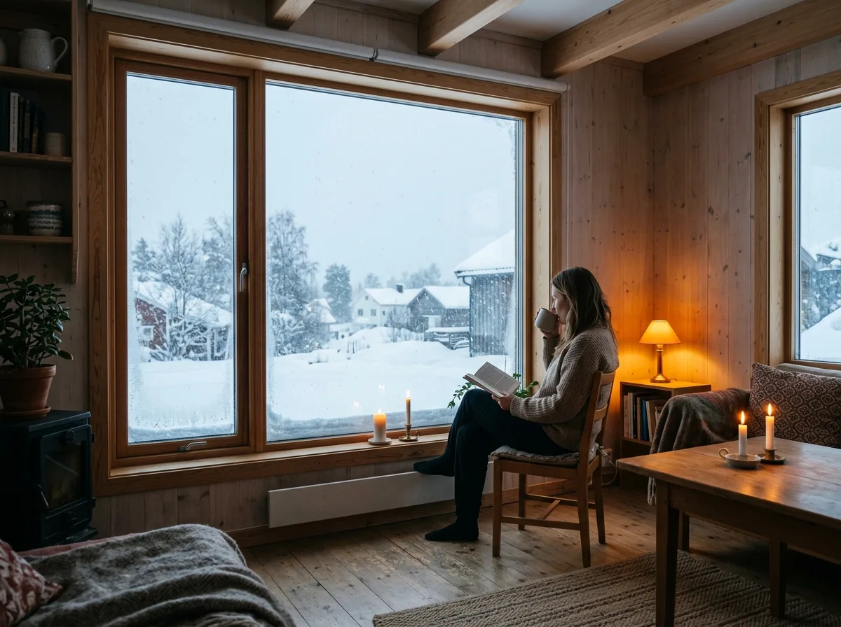 冬の室内：外が雪の日のような光
