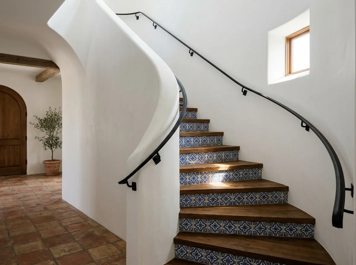 Spanish Revival • Staircase: Tiled Risers and White Walls