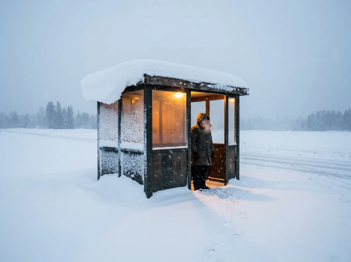 雪中候车亭：白色地景里的暖光小屋