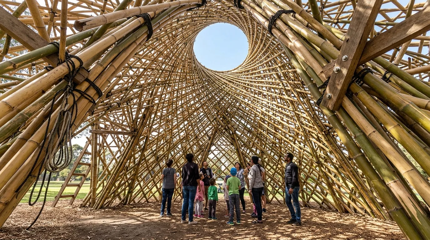 Bamboo and Timber Temporary Installation: A Large-Scale Structure Destined for Demolition