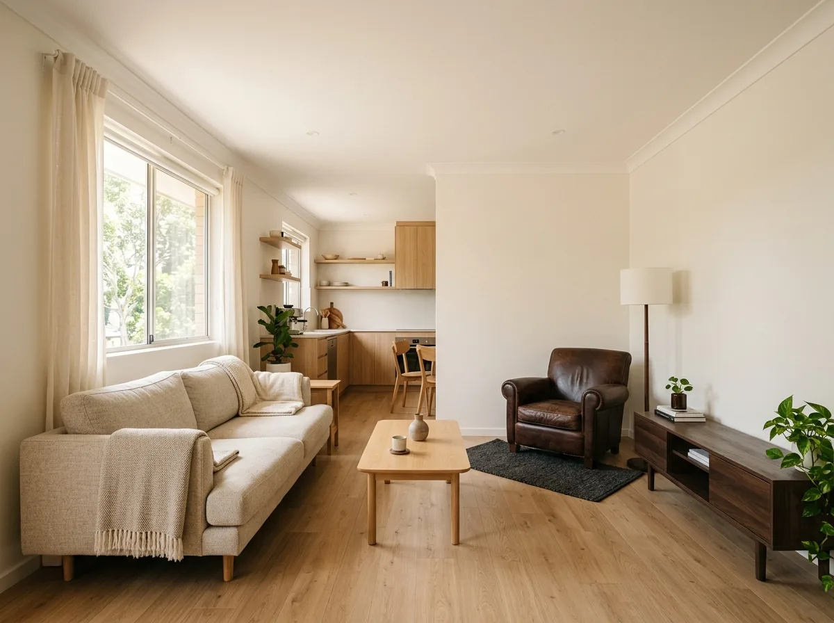 Neutral warm base with a dark accent