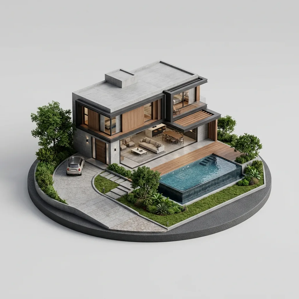 Modern Villa Panorama in Golden Hour