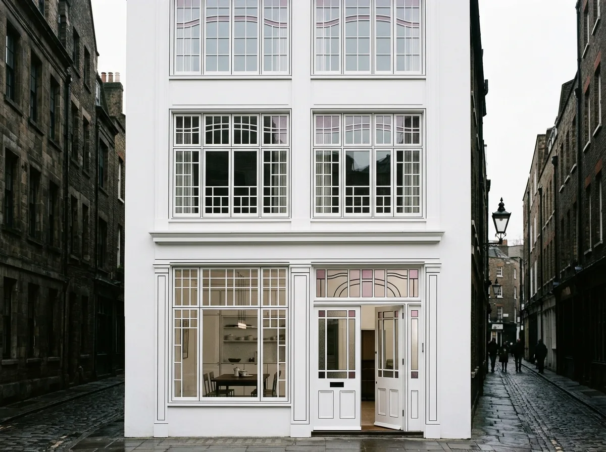 Mackintosh | The Willow Tea Room: Geometry of White Facade and Lattice Windows
