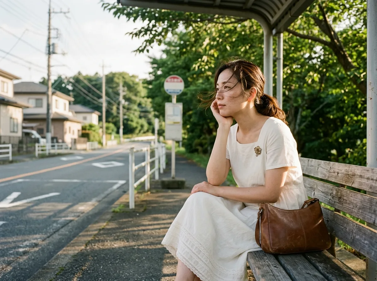 Japanese Suburban Bus Stop: The Wind Arrives Before the Bus