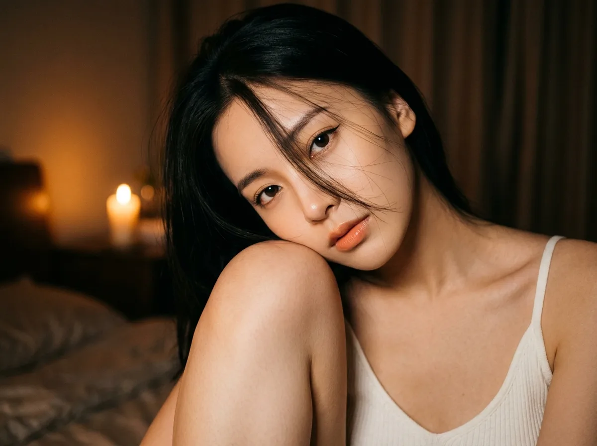 Close-up of Black Hair Sinking into Candlelight