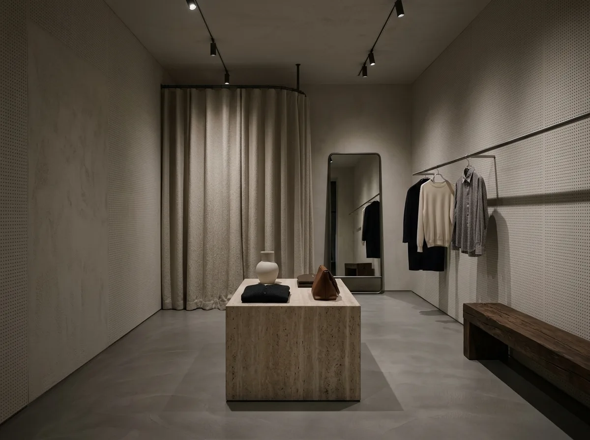 Boutique: Display Stand Layers & Fitting Room Circulation