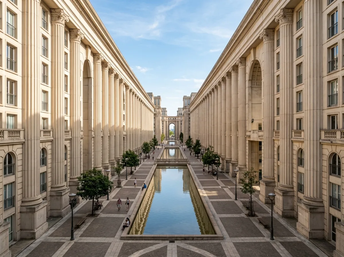 Neoclassical Urban Streetscapes: Giant Columns, Gables, and Longitudinal Facades
