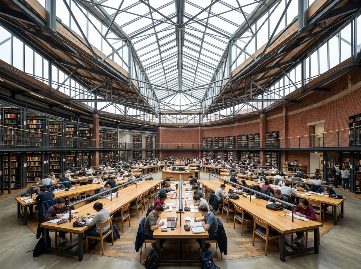 University Library Interior: North-Facing Skylight and Long Table Reading