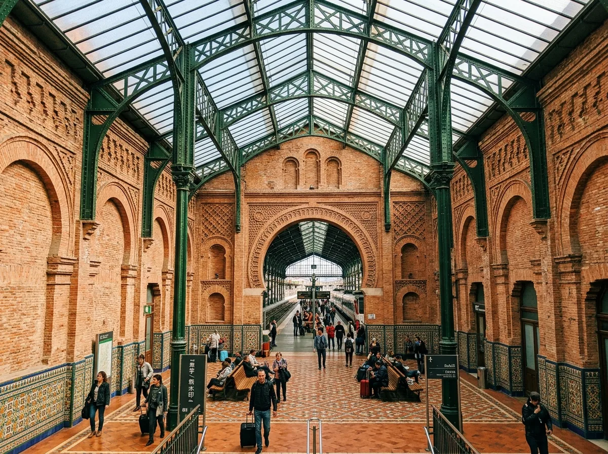 ネオ・ムデハル駅ホール：レンガ造りのシェルと鉄製屋根