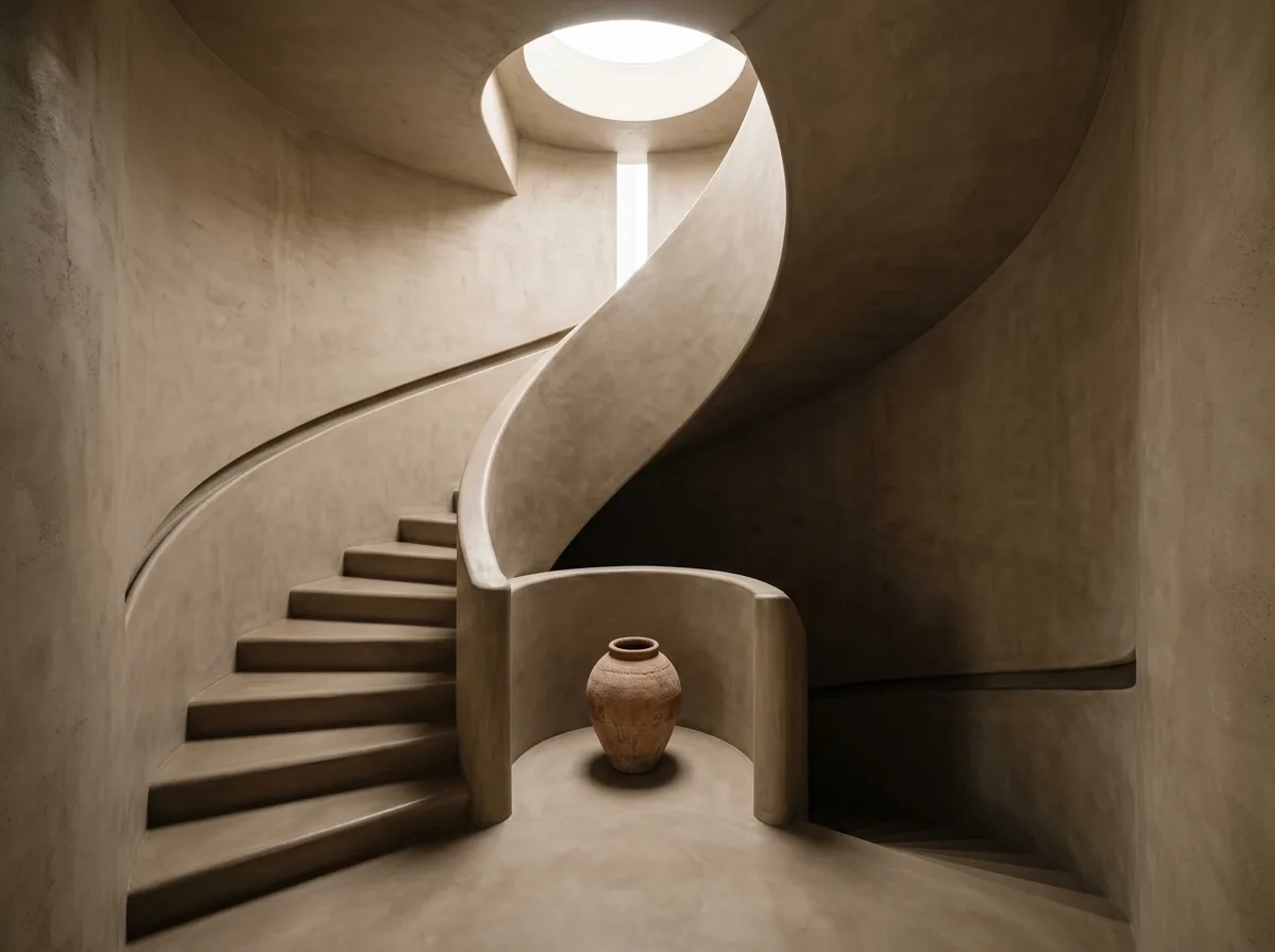 Organic Modern・Stairwell: Continuous curved surfaces ascending