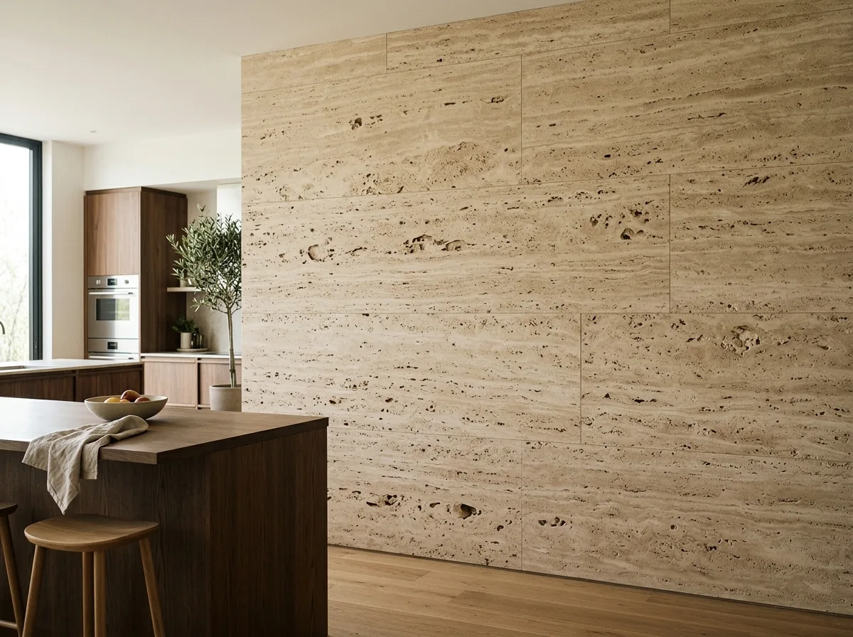 Travertine: Unfilled Pores, Veins Follow the Grain