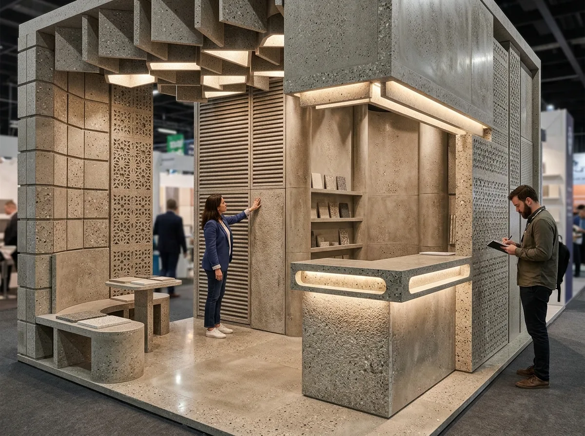 建材展・単一素材でブースを構成：自社製品で展示ブースを建てる