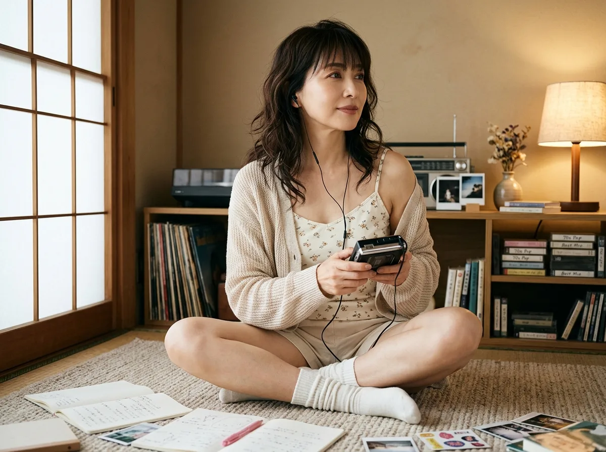 時間を巻き戻す：畳の上のカセットプレーヤー