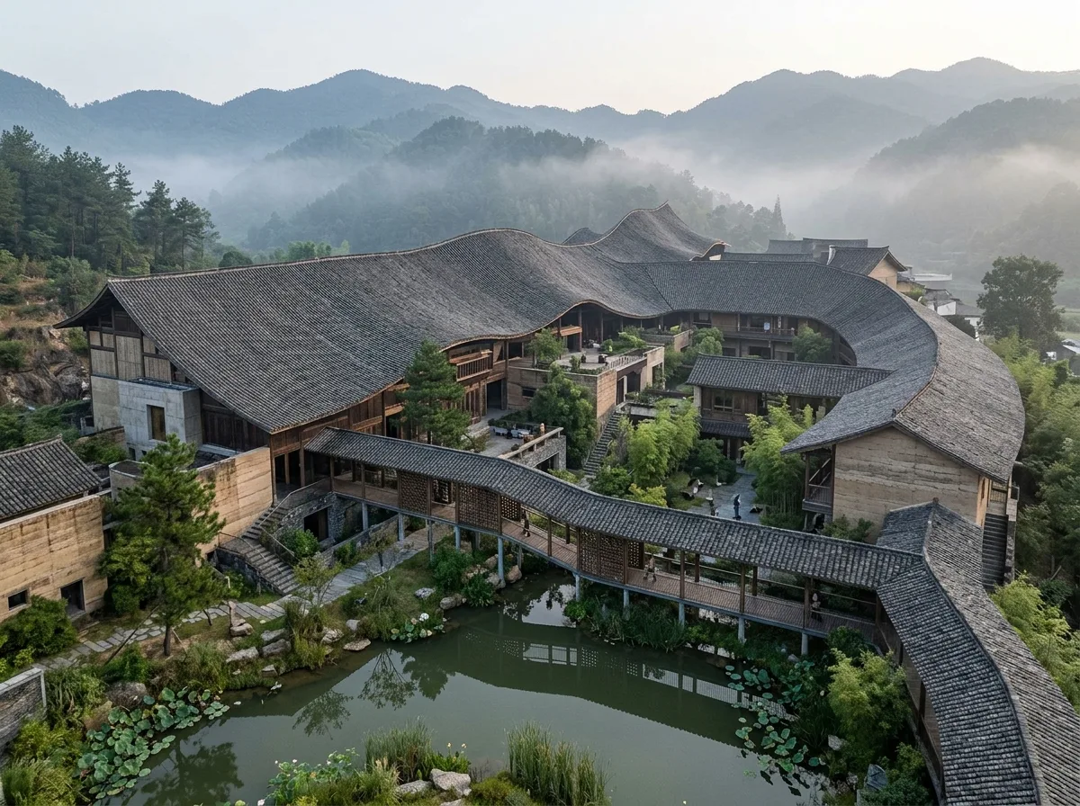 巨大连续坡屋顶：像山一样覆盖整个聚落
