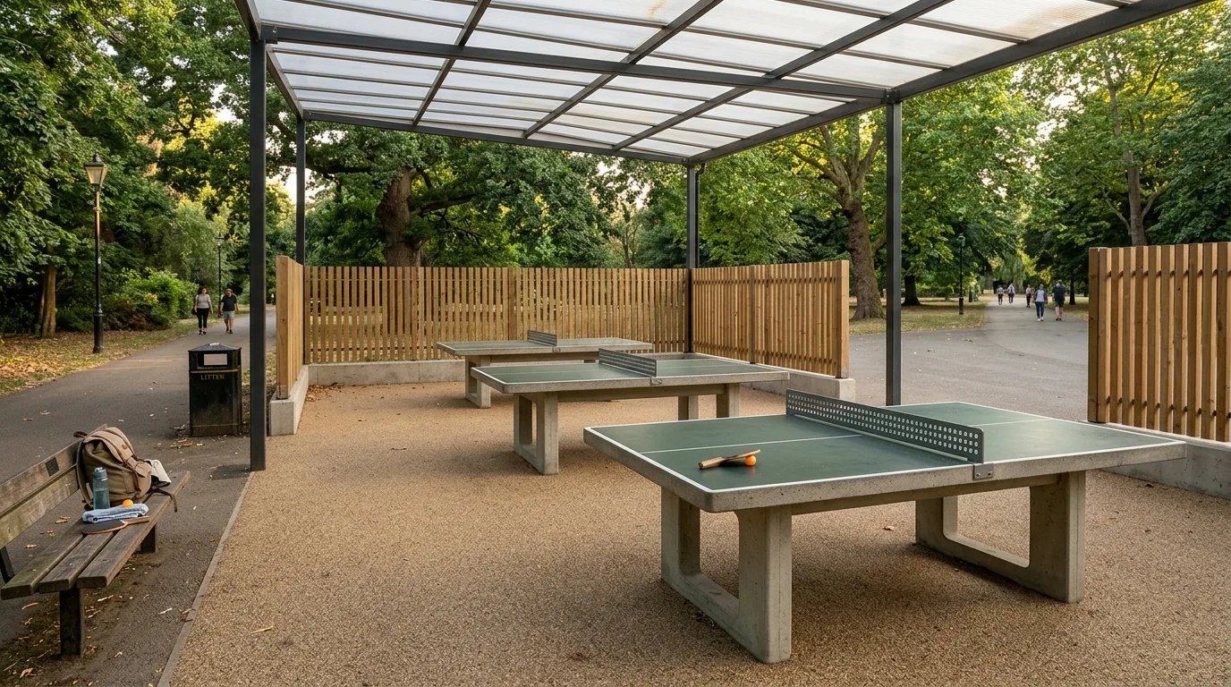 Outdoor Table Tennis Pavilion: Concrete Ball Table and Windbreak