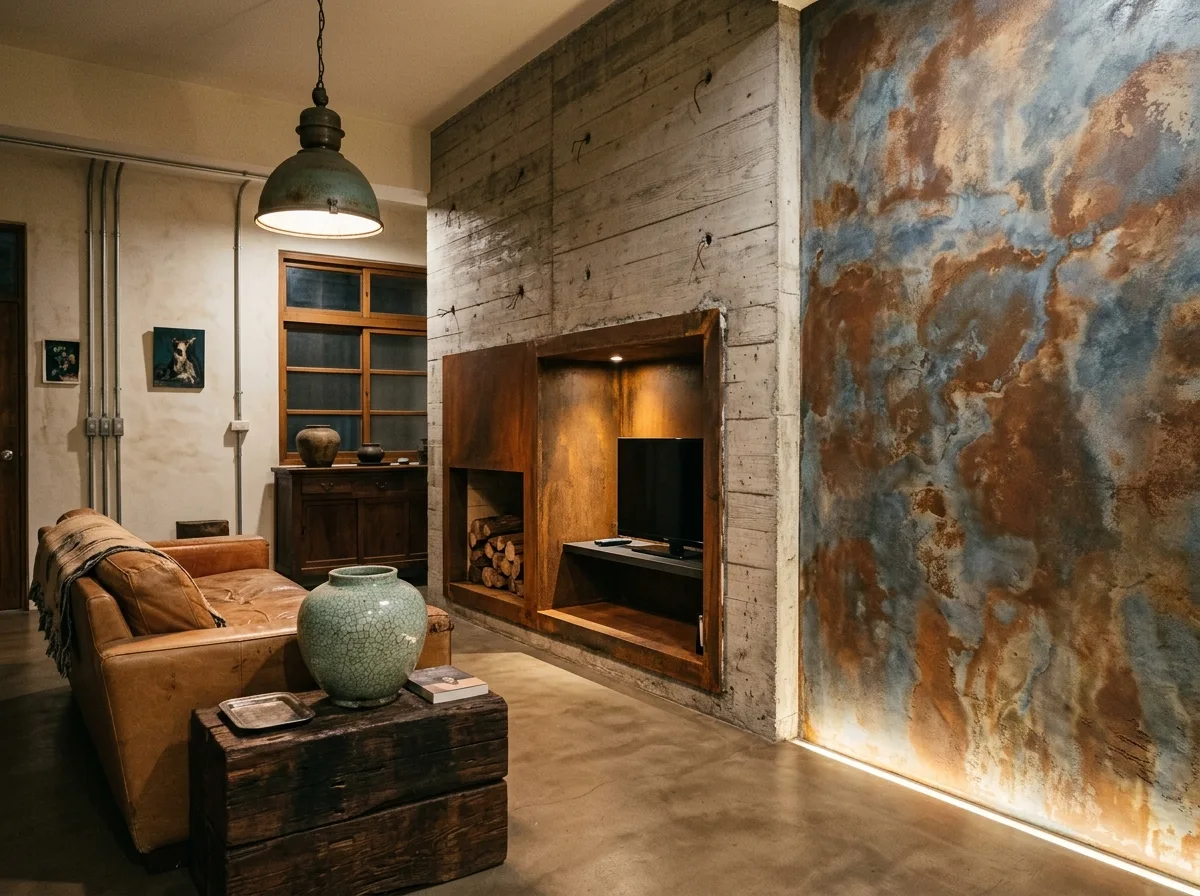 Material Experimentation Living Room: Special Coatings and Rusted Metal