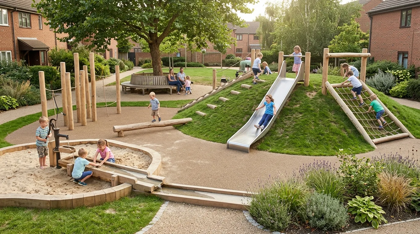 Atrium Children's Playground: Topographical Play Over Plastic Components