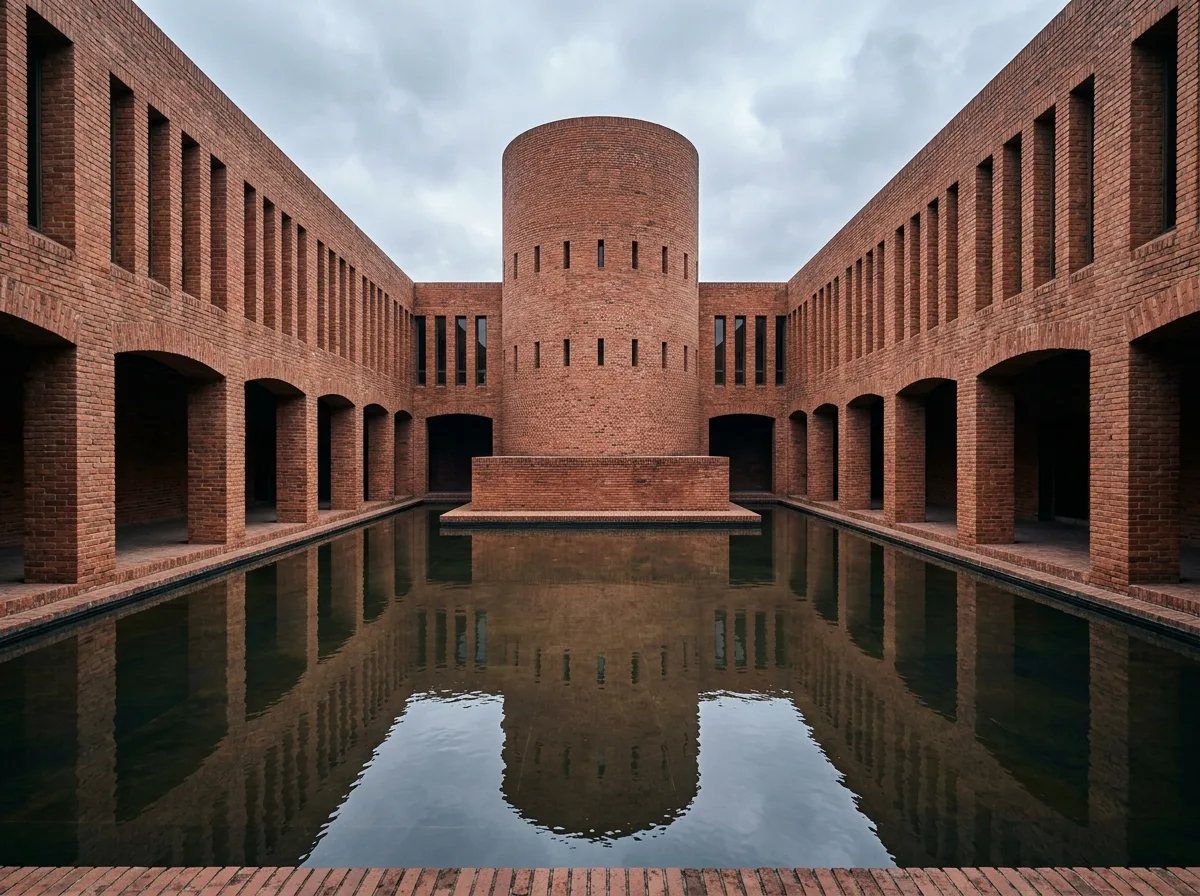 The Underwater Courtyard of the Brick Archive: Symmetrical Cloisters and Shallow Pools