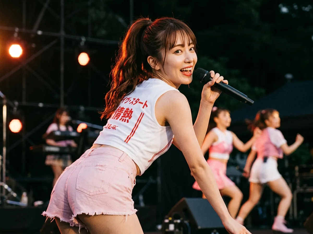 ステージのターン：望遠圧縮されたコンサートの瞬間