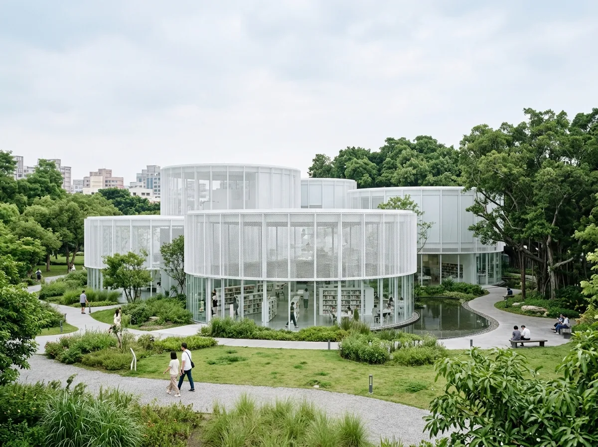 Park Building Wrapped in White Expanded Metal: A Light Cube and Disappearing Boundaries