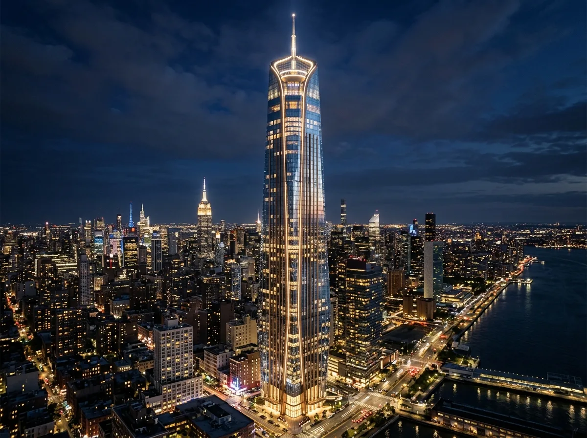Super-tall Crystal Curtain: Emphasizing Vertical Fins and Illuminated Crown