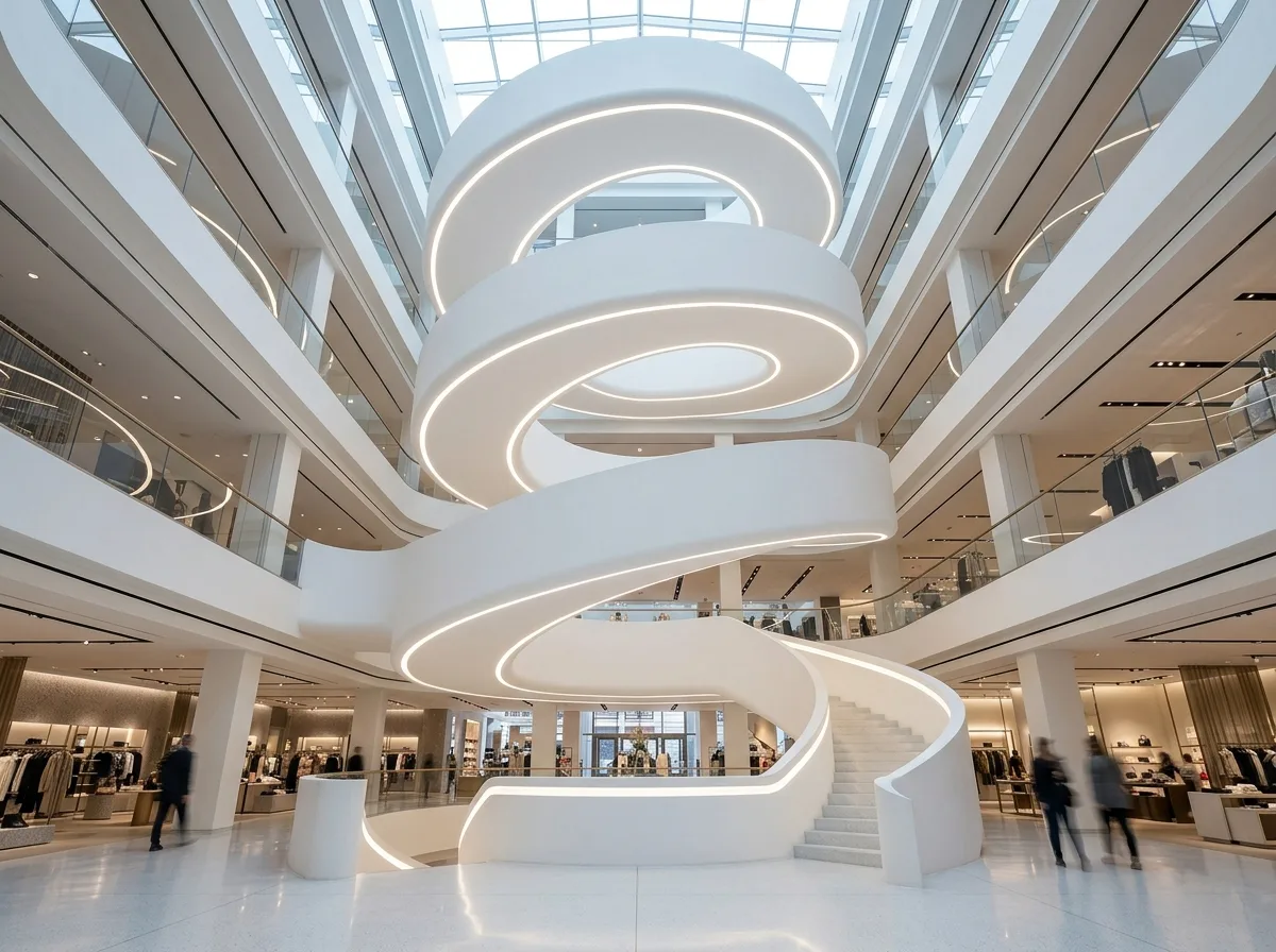 Massimiliano Fuksas | Steel Staircase Sculpture at the Heart of the Flagship Store