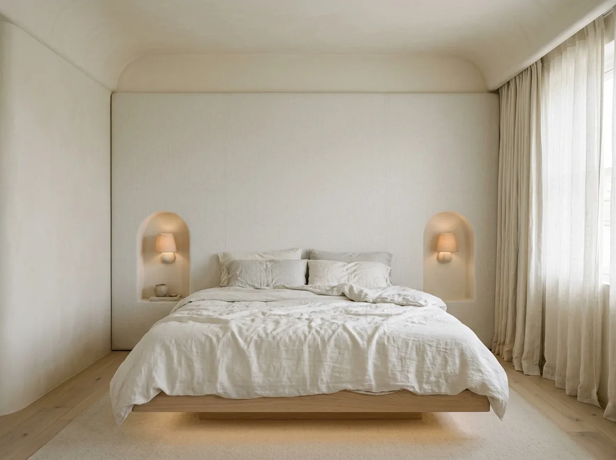 Soft minimalism • Bedroom: the bed's outline is also soft