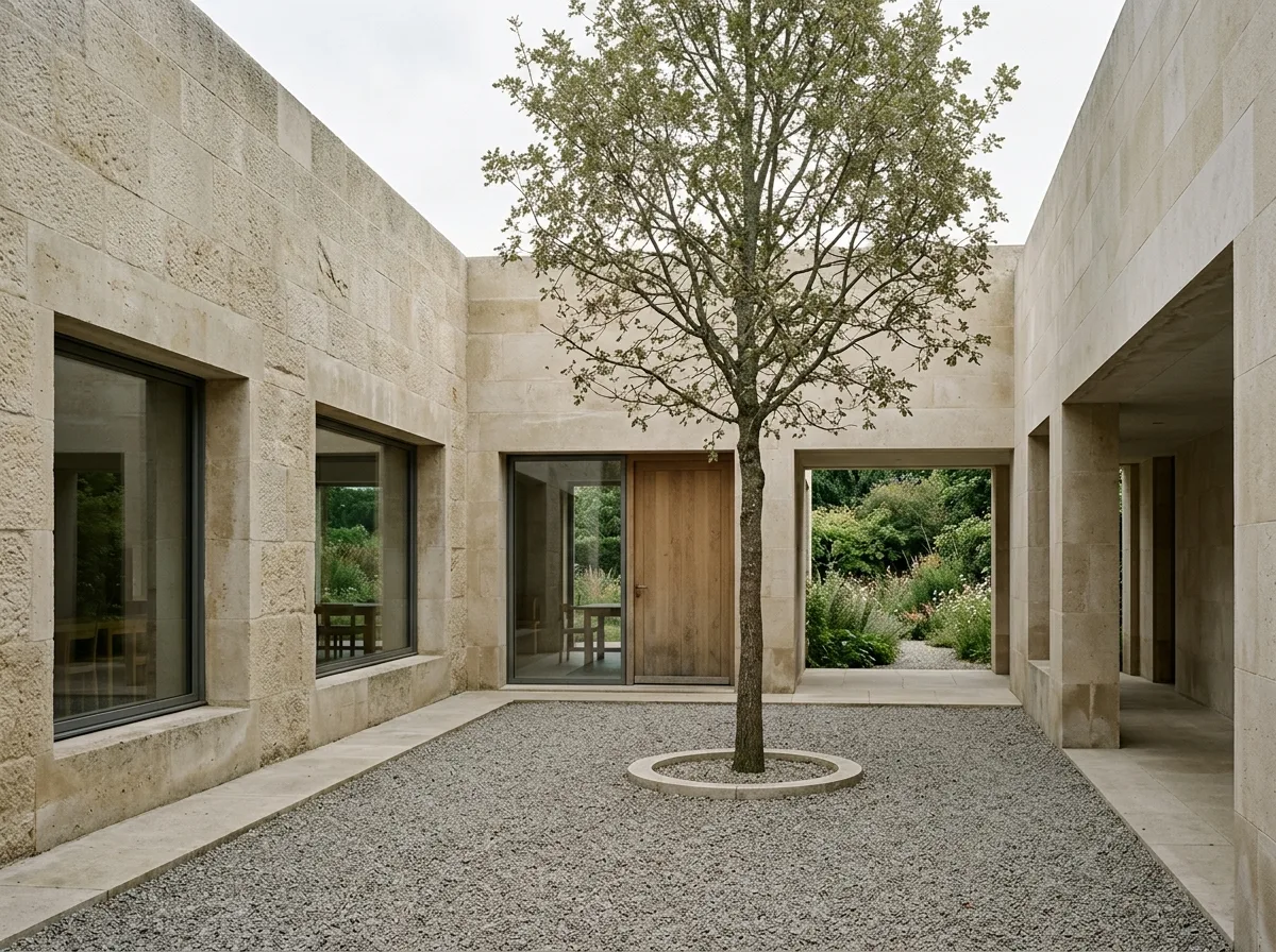 Courtyard House in a Single Stone